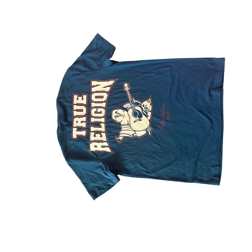True Religion Blue T Shirt Buddha Guitar Graphic Short Sleeve Crew Neck-‎ small